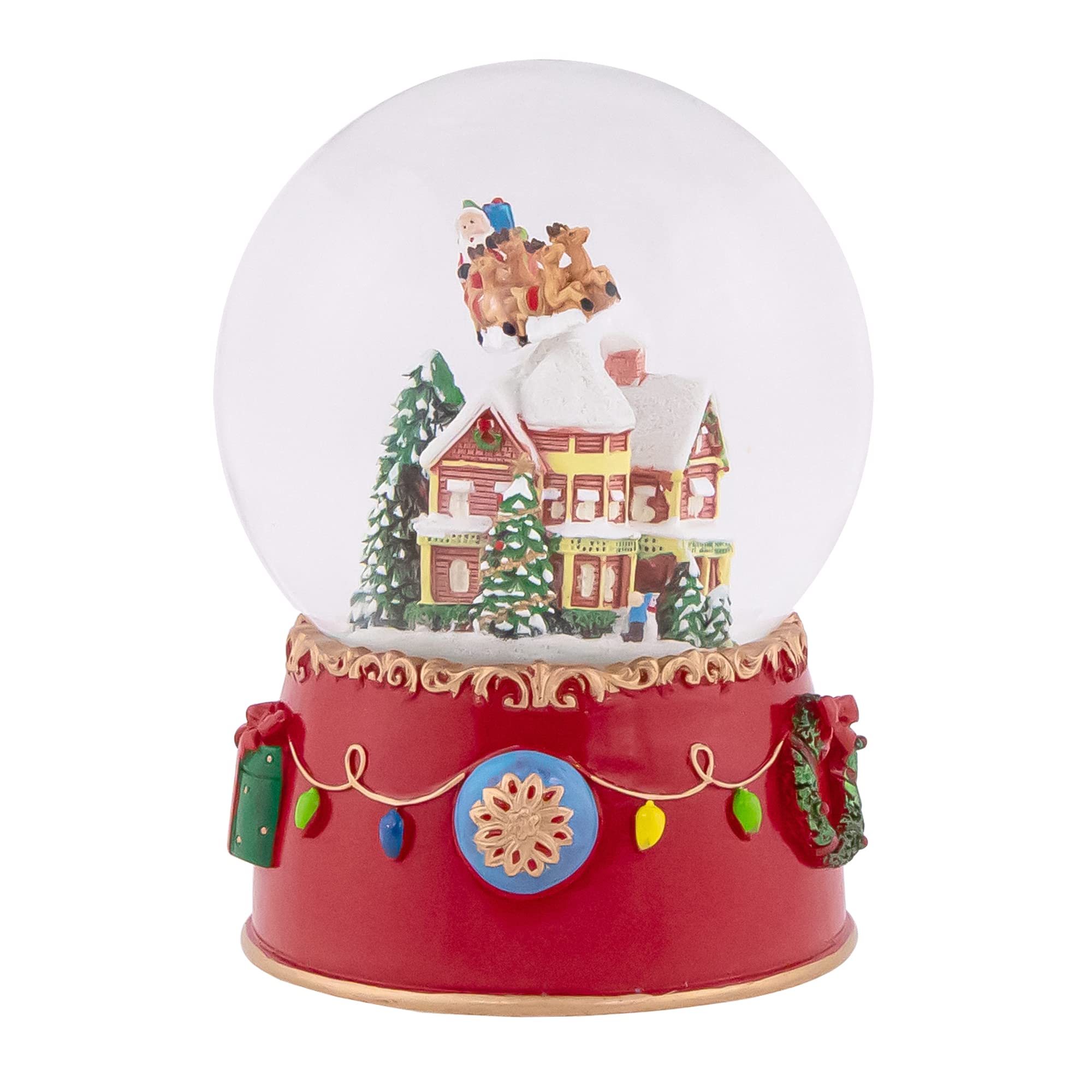 Northlight Santa and Reindeer Christmas Night Musical Snow Globe, 7