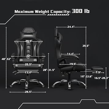 Yaheetech Gaming Chair with Footrest Massage Lumbar Pillow Reclining Black
