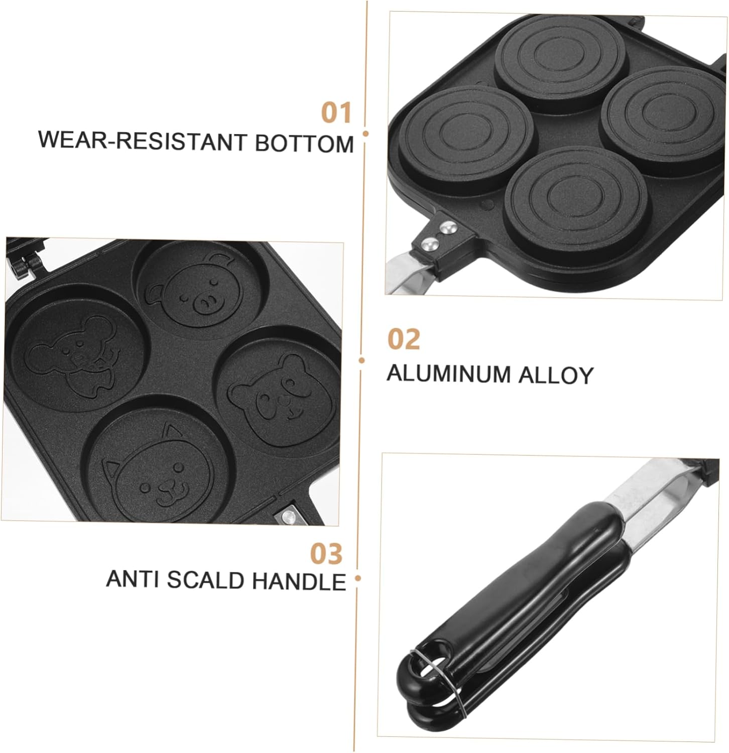 Non-Stick Egg Frying Pan 4 Holes Creative Hamburger Maker for Breakfast Random Cartoon Design Dishwasher Safe Suitable for Induction Cookers