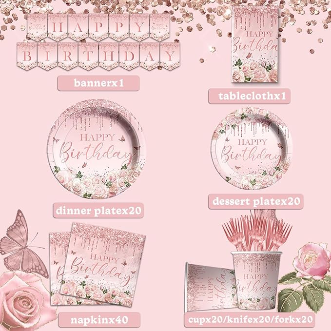 Kit Decoración Fiesta Rosa Oro 142 Piezas miniatura 3