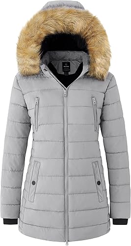 wantdo Women's Hip Length Winter Coat Long Puffer Coat Parka with Hood Gray XXL
