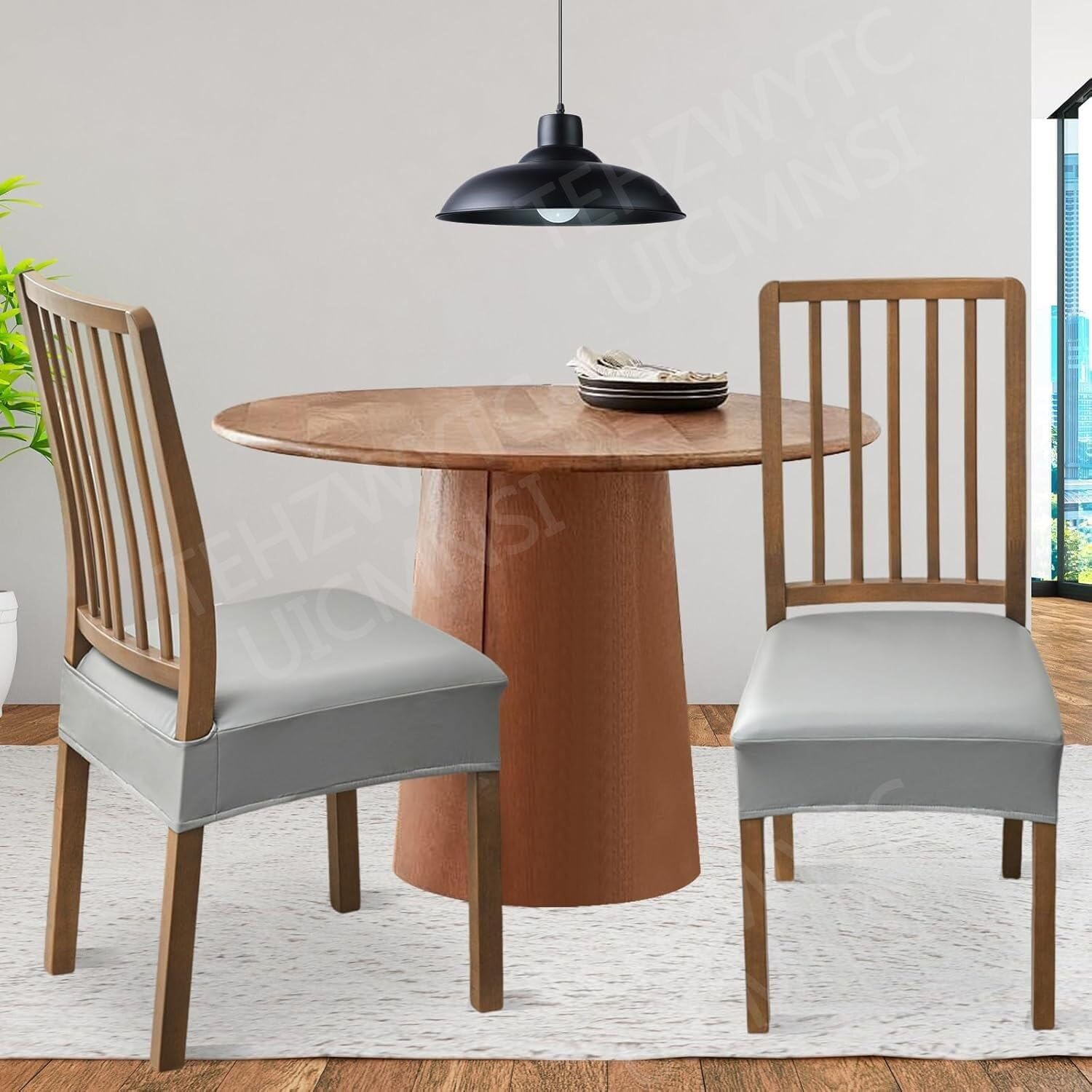 Waterproof PU Leather Seat Covers for Dining Chairs, 2 4 6 Pack Stretch Dining Room Chair Seat Covers, Kitchen Chair Seat Covers Protectors(Gray,6pcs)