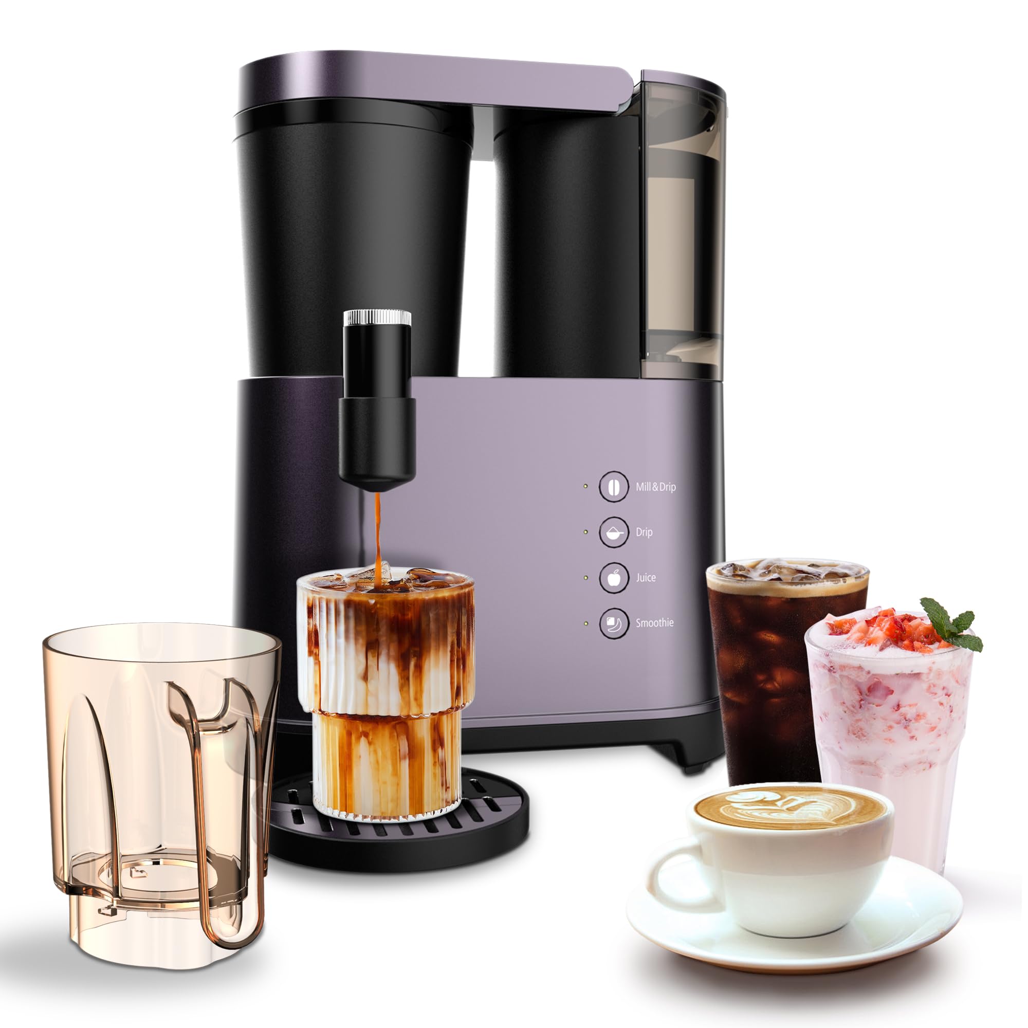 CXBER Coffee Machine, Juicer and Smoothier, Hot & Cold Brew Coffee Maker with Built-in Grinder, Smart Anti-Drip System, Permanent Filter (Gold)