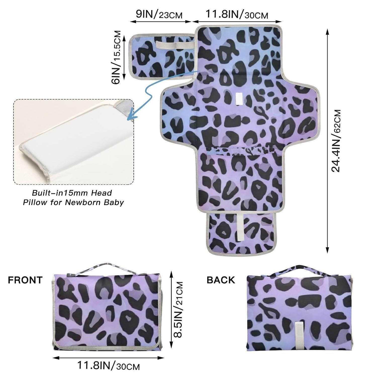 Leopard Print Pattern Reusable Changing pad for Baby with Tissue Pocket Baby Portable Changing pad Lightweight & Foldable Changing Station cambiador de pa?ales para Bebes