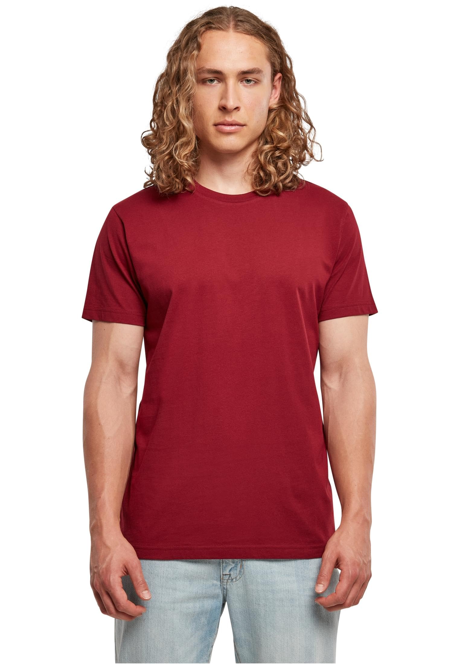 Build Your Brand Bb010-basic Round Neck T-Shirt, T-Shirt Uomo, Cherry, XS