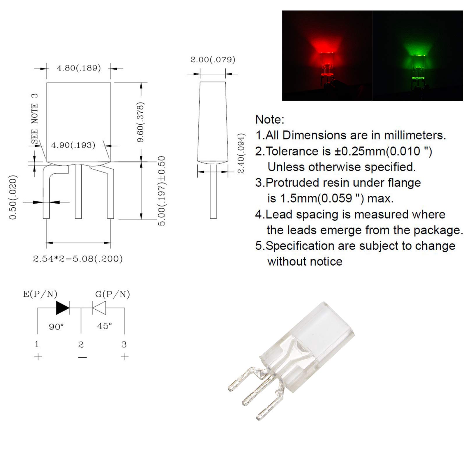 100 LEDs Rouges 625 Nm WP1053IDT - Format 1x5 Mm Traversant, Lot économique, Neuf