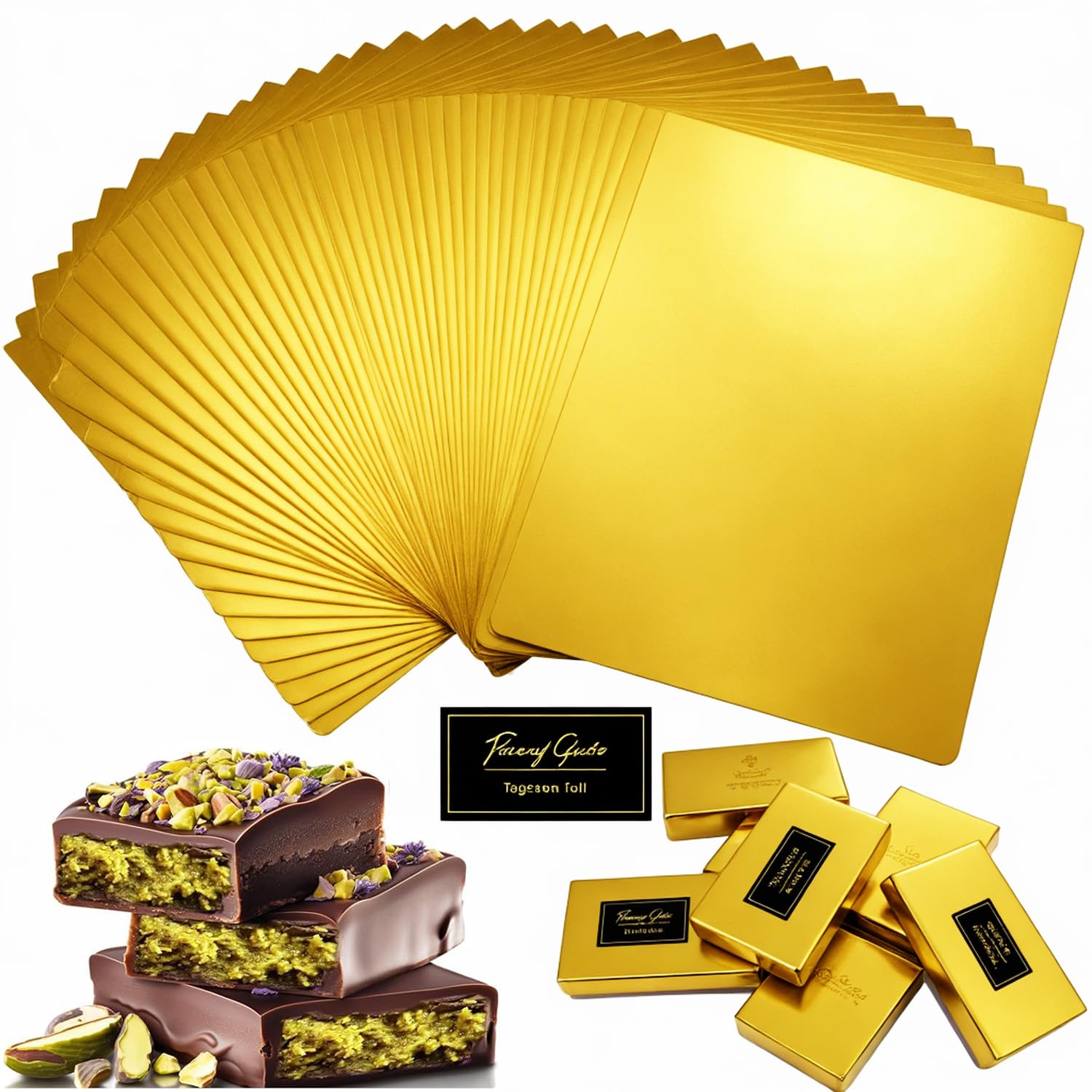 Luxury Dubai Chocolate Bar Pistachio Wrappers - 100 Pcs, 7.9 Inch Gold Aluminum Foil Wrapper Chocolate Bar Wrappers Thickened Chocolate Wrapping Paper