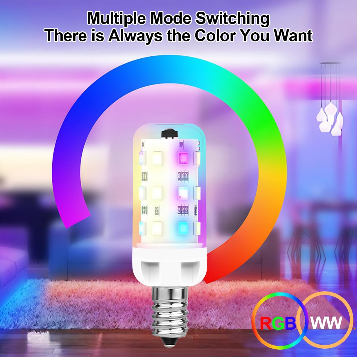 XRise E12 LED Bulb 2.5W Dimmable RGB+Warm White Color Changing with Remote Control Equivalent 25W Halogen E12 Base LED Light Bulbs 3000K 250LM, No Flicker,6 Pack