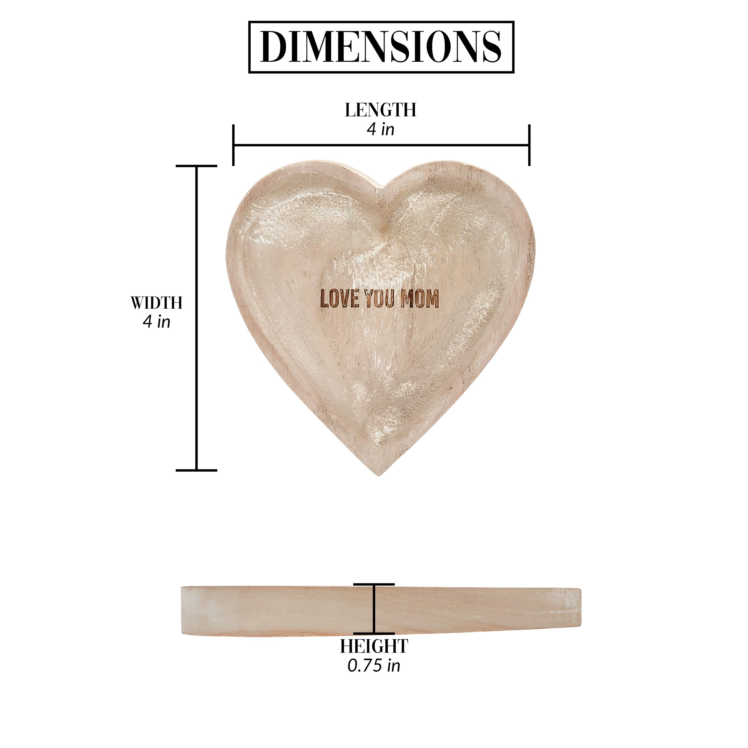 Pavilion - Love You Mom - Plato de recuerdo de madera de paulownia en forma de corazón, decoración neutra para el hogar, baño, dormitorio, joyería, anillo, aretes, pulsera, collar, cuenco decorativo,