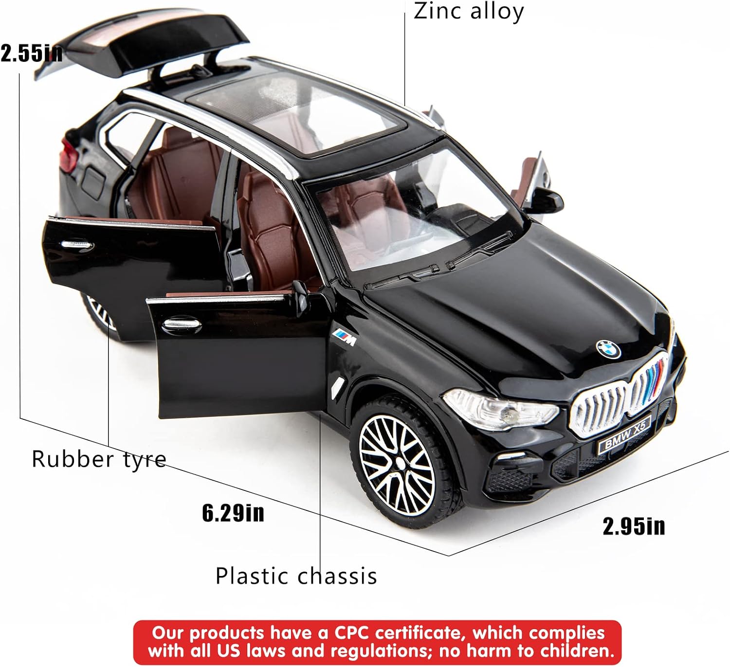 BDTCTK 1:32 Comapatible for X5 SUV Model Car Toy, Zinc Alloy Pull Back Toy car with Sound and Light for Kids Boy Girl Gift(Black)