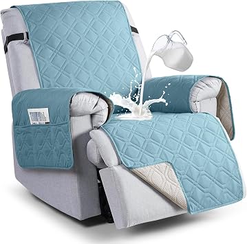 VANSOFY 100% Waterproof Recliner Chair Covers, Recliner Cover Non-Slip Dog Chair Cover Furniture Protector Washable Slipcover with Pocket, Elastic Straps for Pets, Dogs(Azuree, 20)