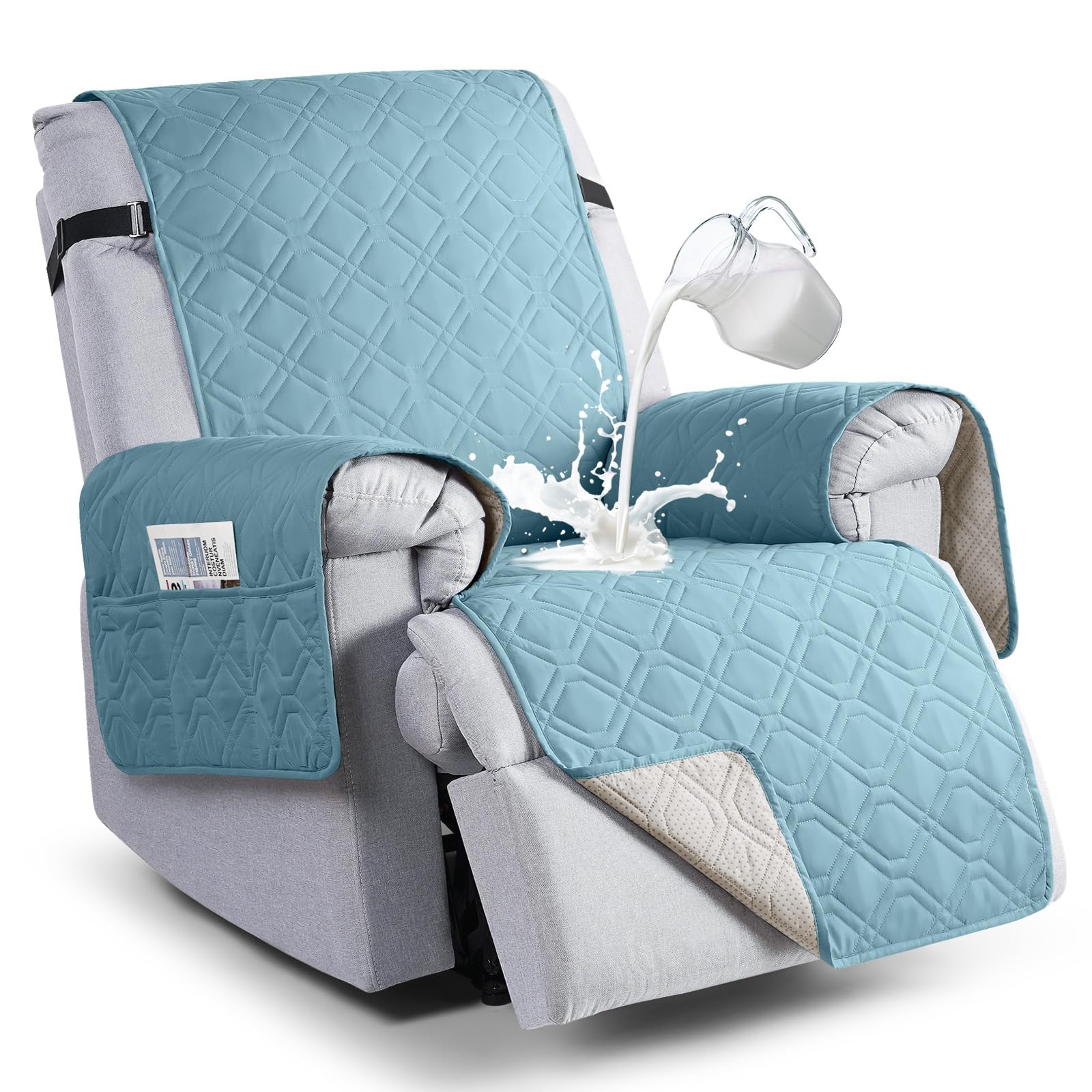 VANSOFY 100% Waterproof Recliner Chair Covers, Recliner Cover Non-Slip Dog Chair Cover Furniture Protector Washable Slipcover with Pocket, Elastic