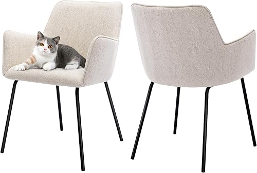 ONEVOG Juego de 2 sillas de comedor clásicas de tela, silla beige con brazos, juego de comedor tapizado para espacio pequeño con patas de metal para ONEVOG Juego de 2 sillas de comedor clásicas de tela, silla beige con brazos, juego de comedor tapizado para espacio pequeño con patas de metal para