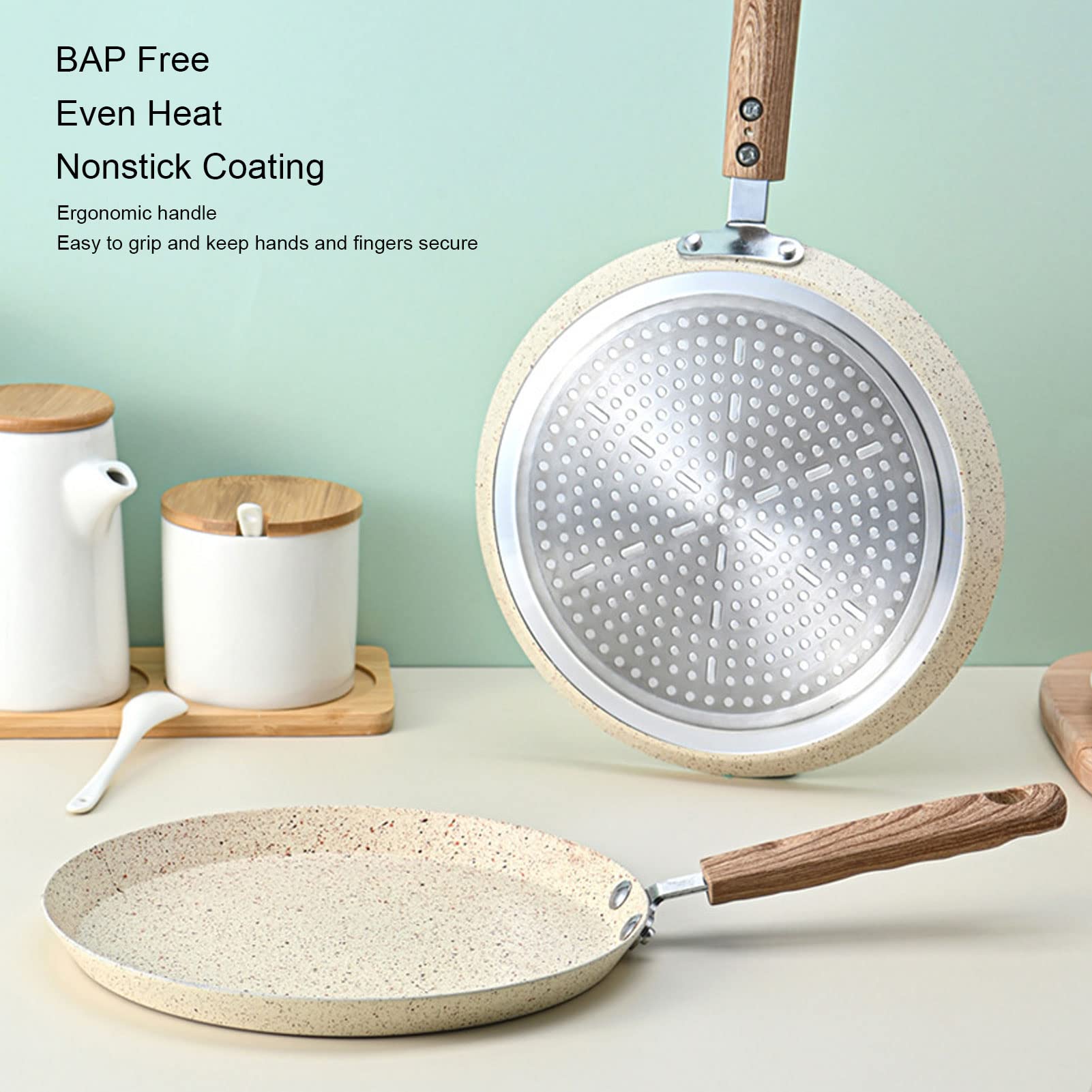 HERCHR Nonstick Crepe Pan,Crepe Maker Pancake Pan Nonstick Pan,Frying Pan Skillet with Handle,Aluminum Alloy Flat Bottomed Griddle Pan(18cm)