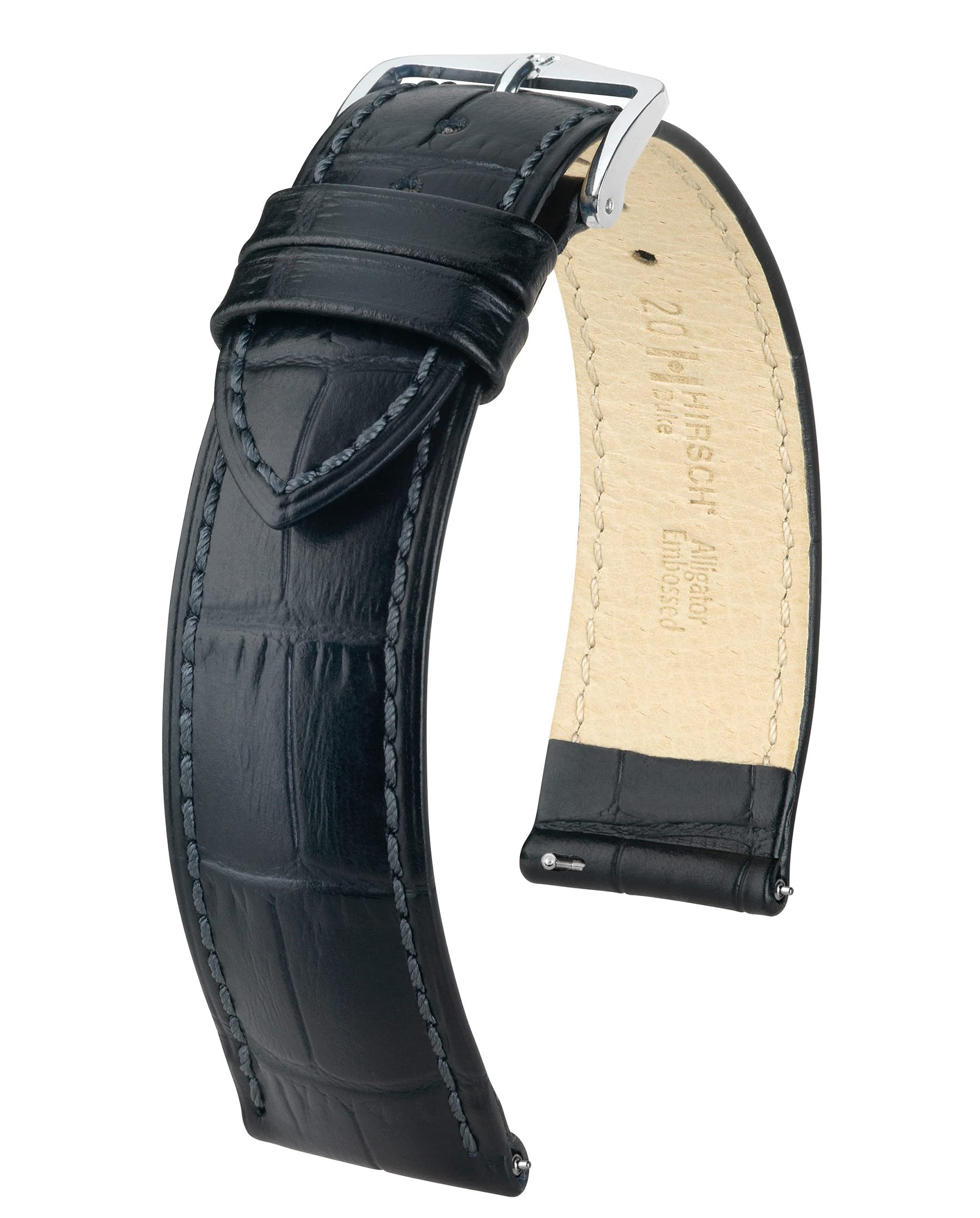 HIRSCH Unisex Uhrenarmband Alligator Style Modell Duke Größe Uhr 20 mm/Schließe 18 mm, Farbe Schwarz