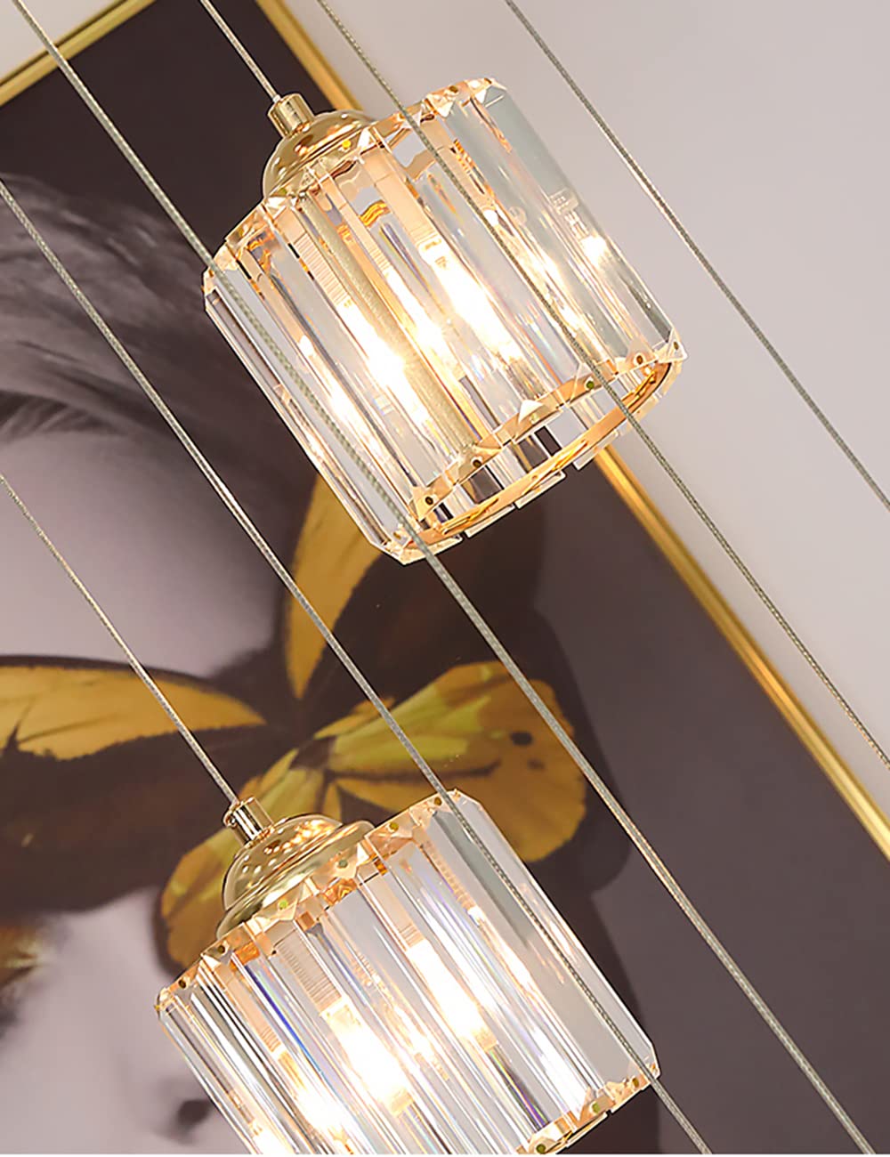 Escalera de Caracol Simple y Moderna Araña de Luces de Cristal Sombra Bolas de Techo Lámpara de Burbujas de Vidrio Lámparas Colgantes Grandes para Sala de Estar Pasillo Luces Colgantes dúplex,Oro,50
