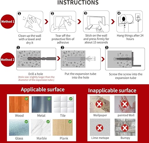 Miniatura 6 de FLE Soporte para secadora de pelo montado en la pared, autoadhesivo, organizador para secadora de pelo compatible con la mayoría de secadores de