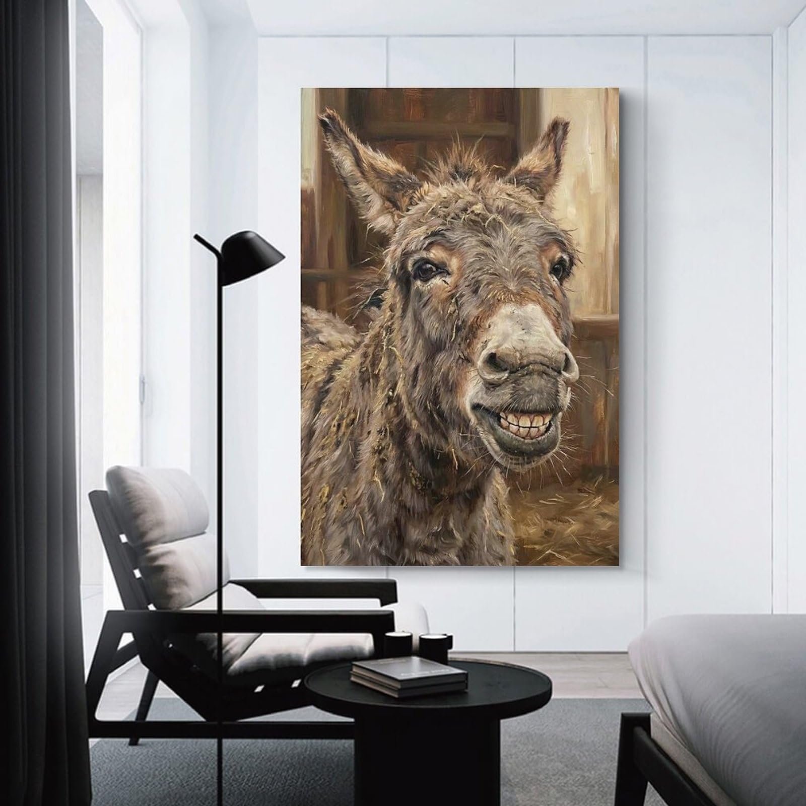 Close-up Painting of A Smiling Donkey Canvas Wall Picture, 20x30inch(50x75cm), for Living Room, Bedroom Or Apartment Walls, Decorative Artwork for Empty Walls