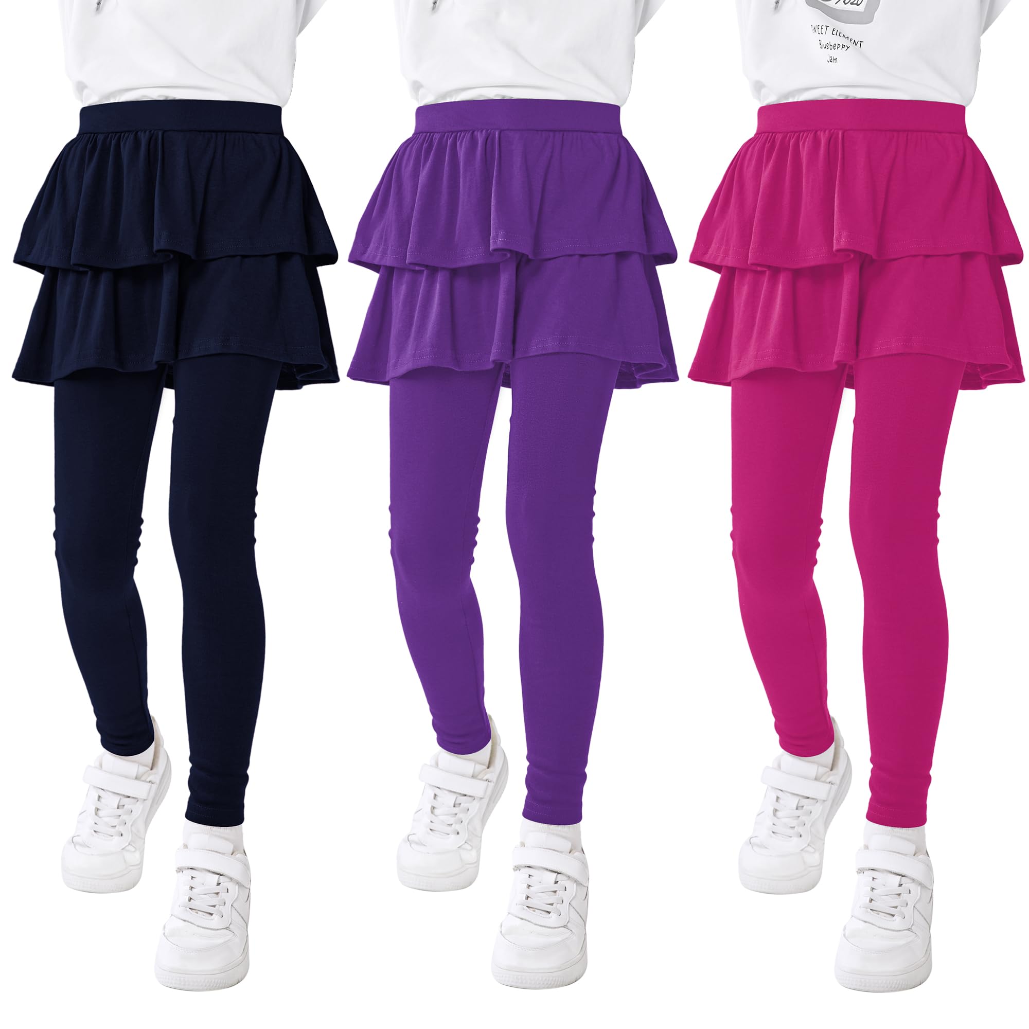 Resinta 3er-Pack Mädchen-Leggings mit Rock aus Baumwolle, Rüschenrock-Hosen, warme Tutu-Leggings für Mädchen