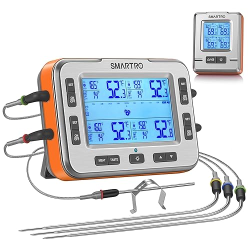 SMARTRO X50 Termómetro digital inalámbrico para carne, 4 sondas, rango de monitoreo de temperatura de alimentos de 500 pies para barbacoa, asar a la
