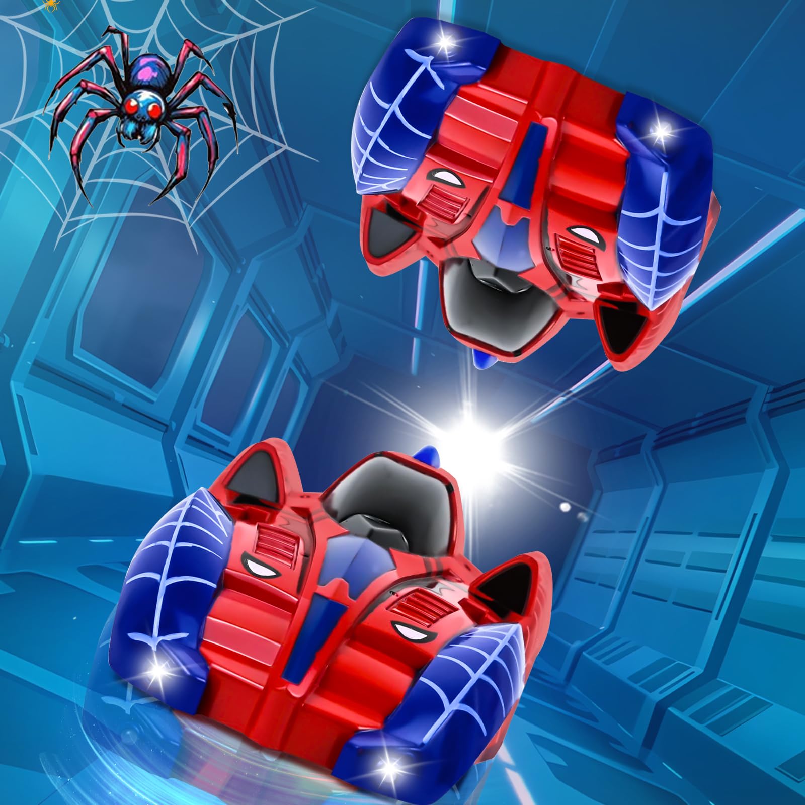 Joellfuner Voiture Spider Télécommandée Lumière - Jouet Murale Pivotante 360° pour Enfants 3+