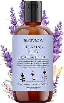 Auravedic Relaxing Body Massage Oil For Full Body Massager For Pain Relief Calming Moisturizer For Dry Skin Face 200 Ml Lavender Eucalyptus Mint Body Oil After Bath For Daily Use