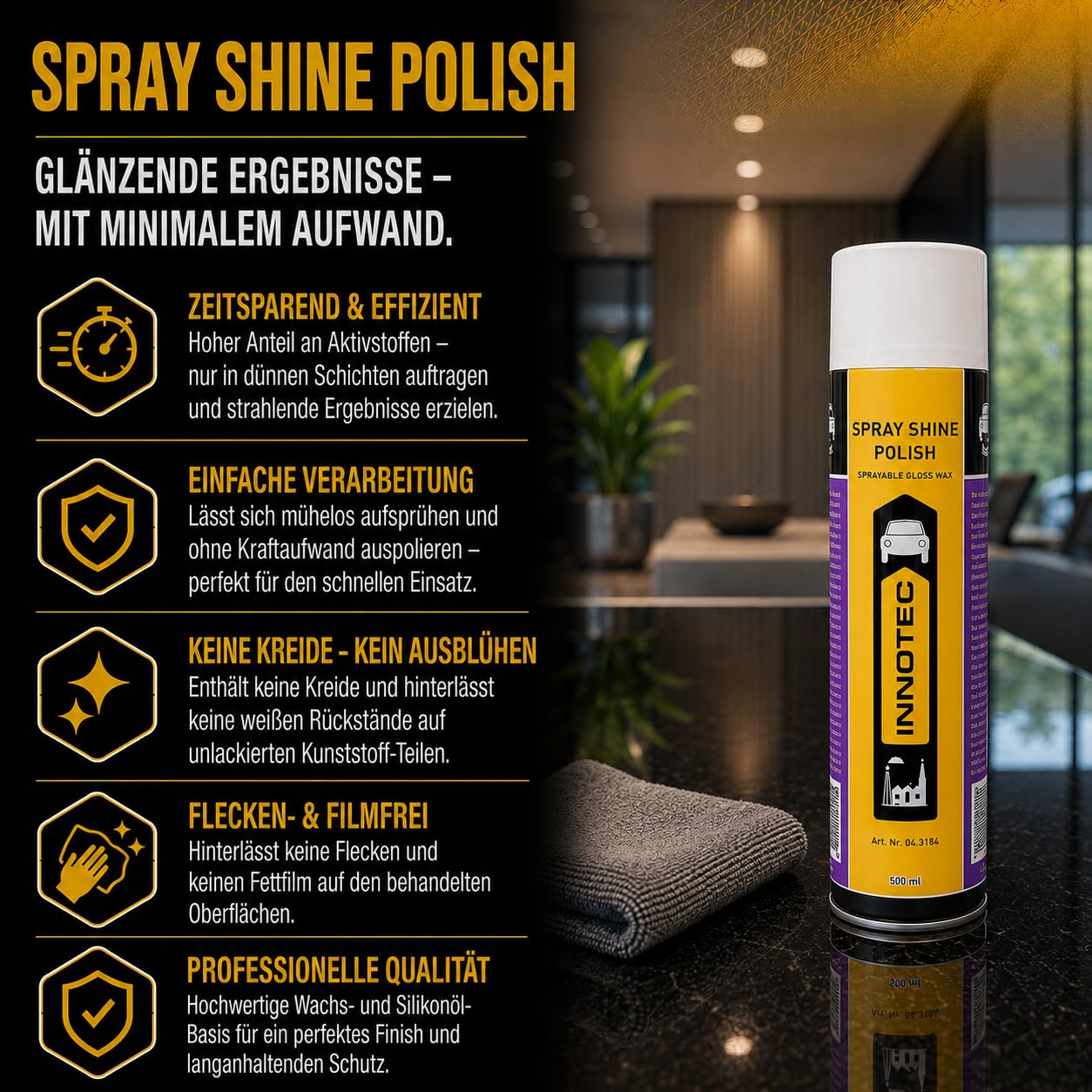 2 Stück Innotec Spray Shine Polish hochwertige Sprühpolitur - schnelles und müheloses Versiegeln von Lack- und Kunststoff-Flächen - für alle glatten und/oder lackierten Oberflächen