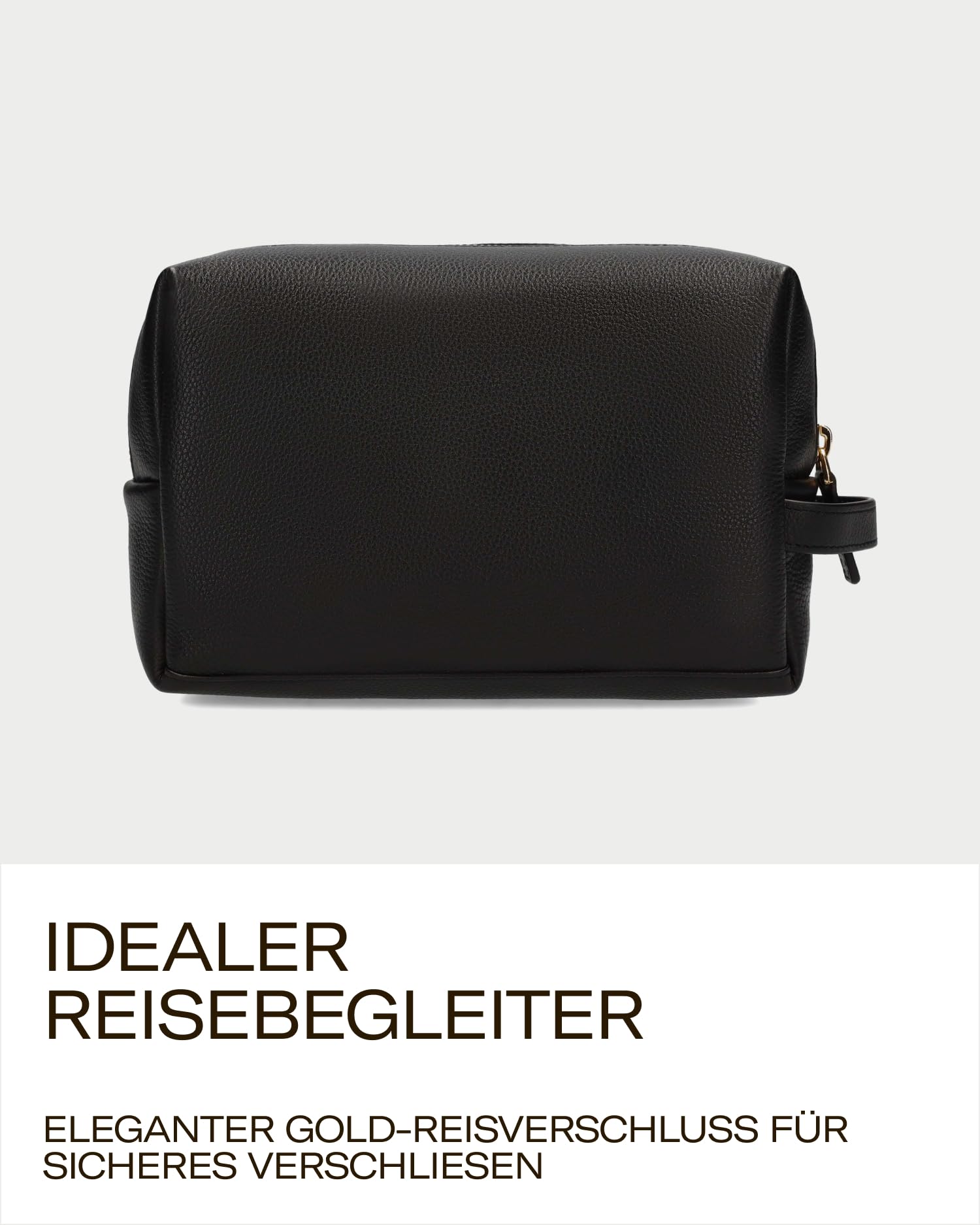 PICARD Kulturbeutel Java R259 Schwarz | Kulturtasche aus hochwertigem Rindsleder | Übersichtliche Organisation durch Steckfächer | Weites Öffnen durch umlaufenden Reißverschluss | Goldende Details