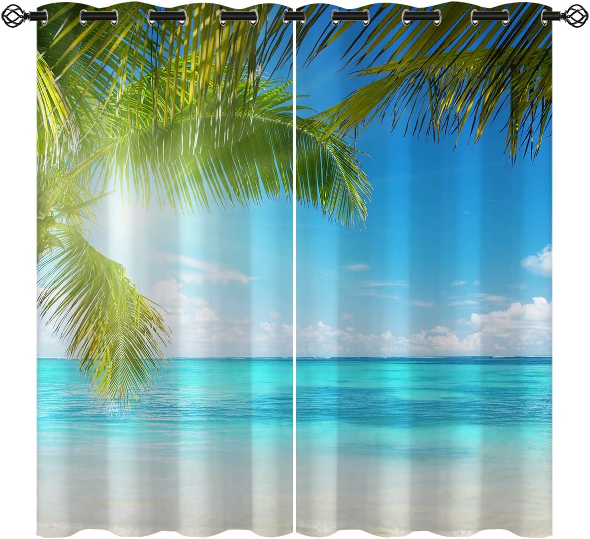 Beach Blackout Curtains for Girls Boy Home Decor, Ocean Sea Summer Coastal Tropical Hawaiian Grommet Thermal Insulated Drapes Darkening Window Curtain for Bedroom Living Room, 42 x 63 Inch