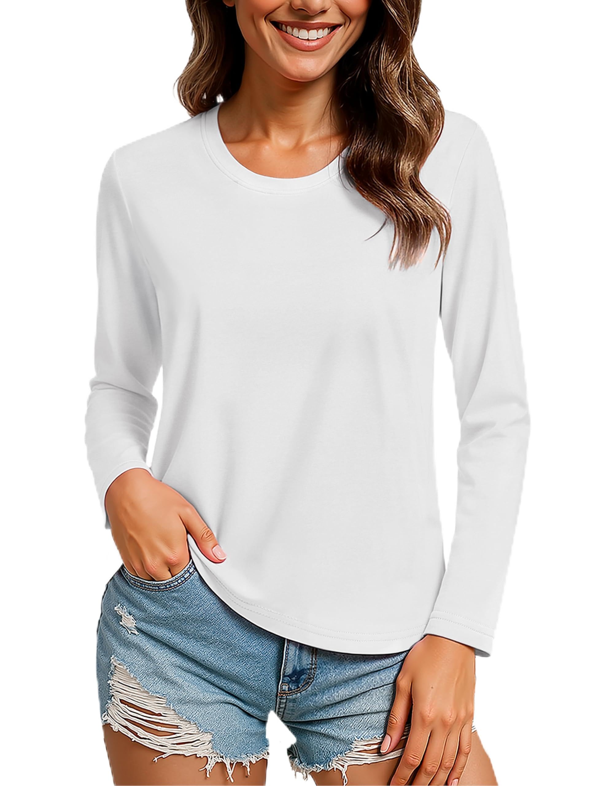 TACVASEN Langarmshirts für Damen T Shirt Baumwolle Langarm Yoga Shirt Rundhals Oberteile Tops Klassisch Unterziehshirt