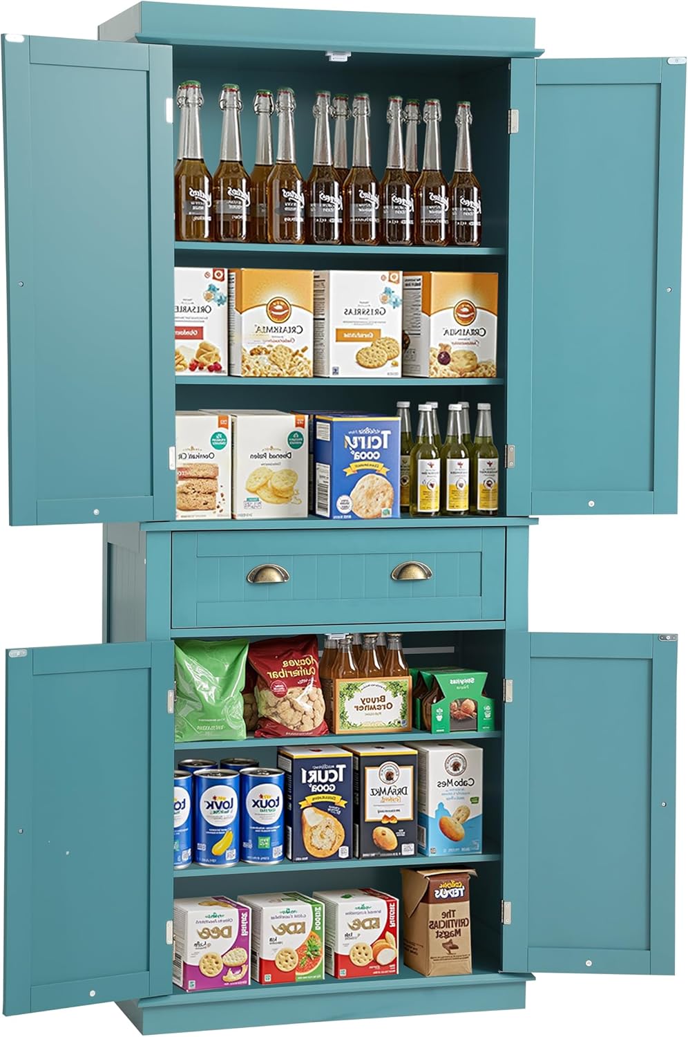 KIGOTY 72" Tall Kitchen Pantry Cabinet with Drawer and 4 Adjustable Shelves, Freestanding Pantry Storage Cabinets, Wood Cupboard Pantry Cabinet for Kitchen, Dining Room, Living Room, Turquoise