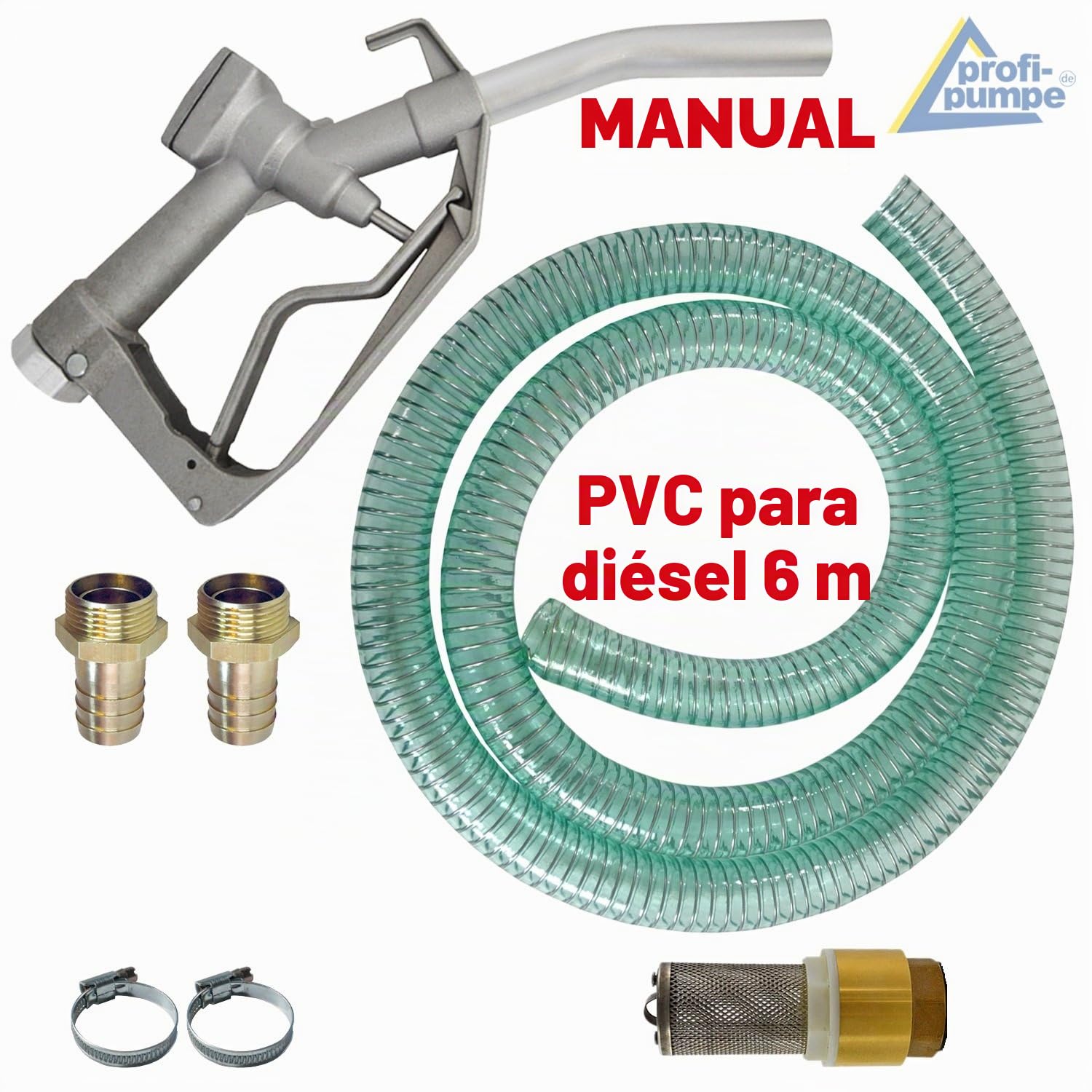 AMUR Profi-Pumpe® Kit Bomba de Gasoil 230V Standard-4 | Caudal 60L/min (3600 l/h) | Bomba de Trasvase Diésel Autocebante 370W | Incluye Pistola de Aluminio, Manguera de 6m y Accesorios de Latón