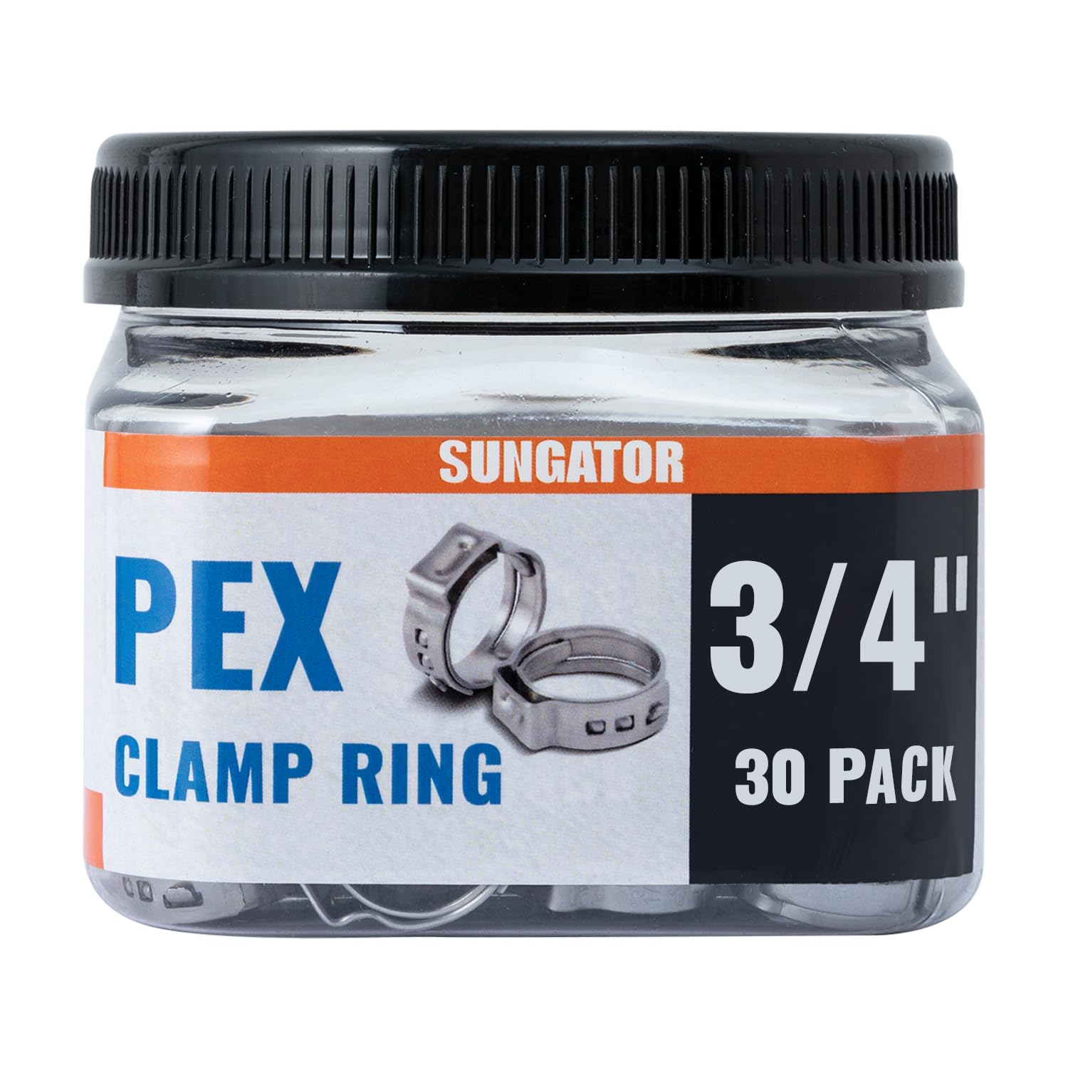 (30 Pack) SUNGATOR 3/4 Inch Pex Crimp Rings, Stainless Steel 3/4" Cinch Clamp Ring, Pex Clips for Tubing Pipes Connection, Single Ear Hose Clamp for