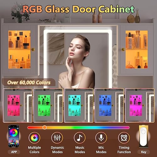 Miniatura 3 de Escritorio de tocador con espejo y luces, mesa de tocador de maquillaje blanca con estación de carga, escritorio grande con 6 cajones y 2 gabinetes