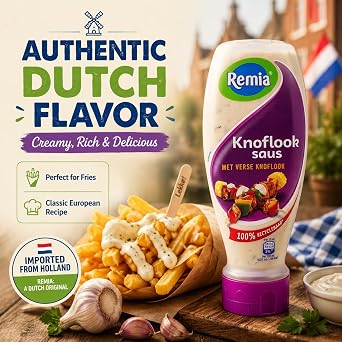 Remia Knoflooksaus Dutch Condiment 6-Pack Squeeze Bottles, Authentic Yogurt-Based Recipe Since 1925, Made with Fresh Garlic and Free-Range Eggs, Gluten-Free, Imported from the Netherlands (6 x 16.9 fl oz)
