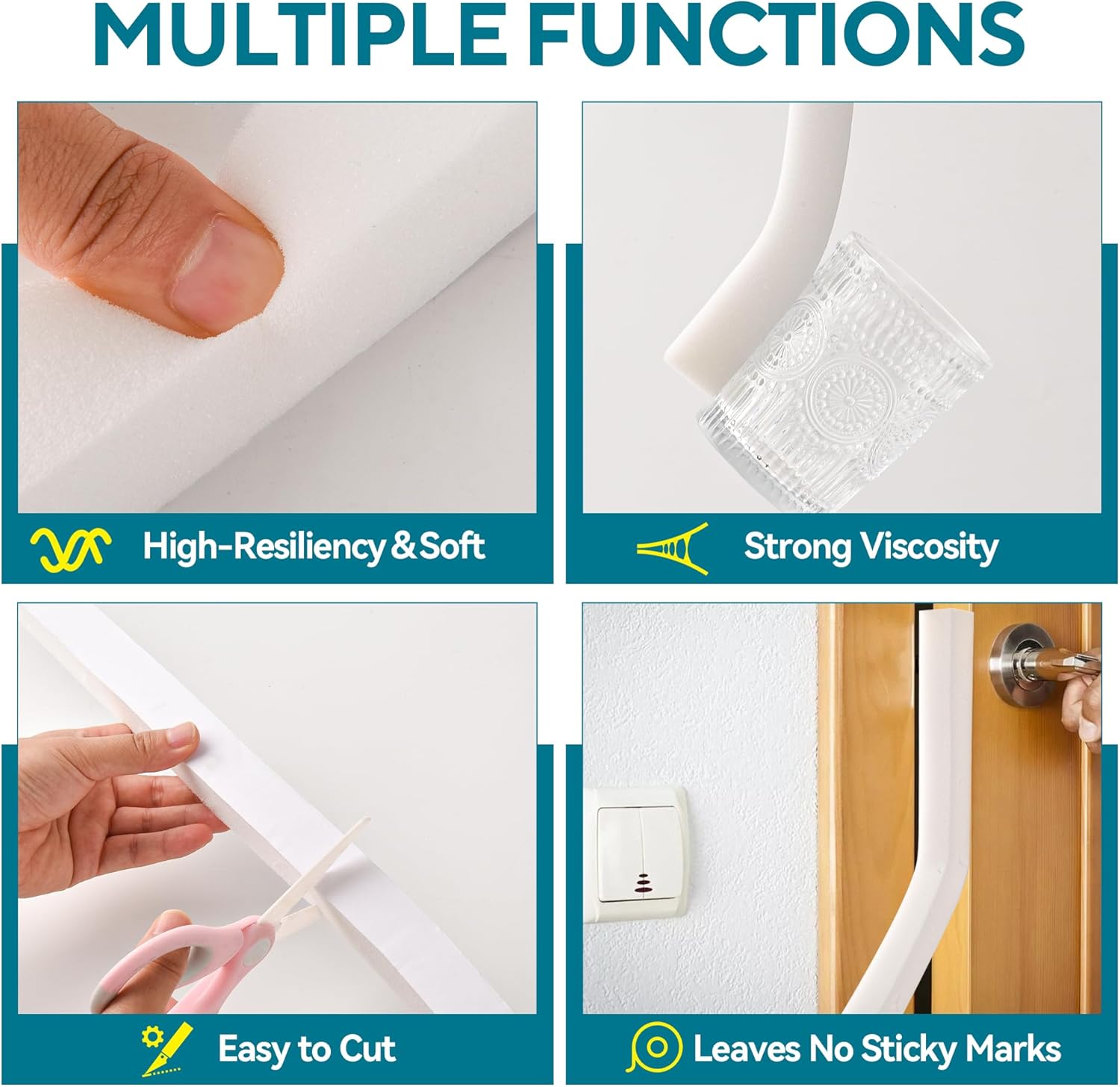3 Rolls High Density Air Conditioner Window Seal 1" W x 1" T, Strong Adhesion Thick Foam Tape White Insulation Foam for Windows, Doors (Total 19.5 FT Long)