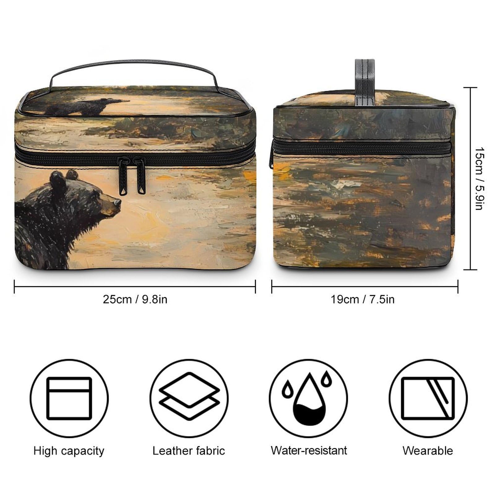 Lonely Black Bear Portable Makeup Bag Large Capacity Toiletry Receiving Cosmetic Bags With Handle And Divider