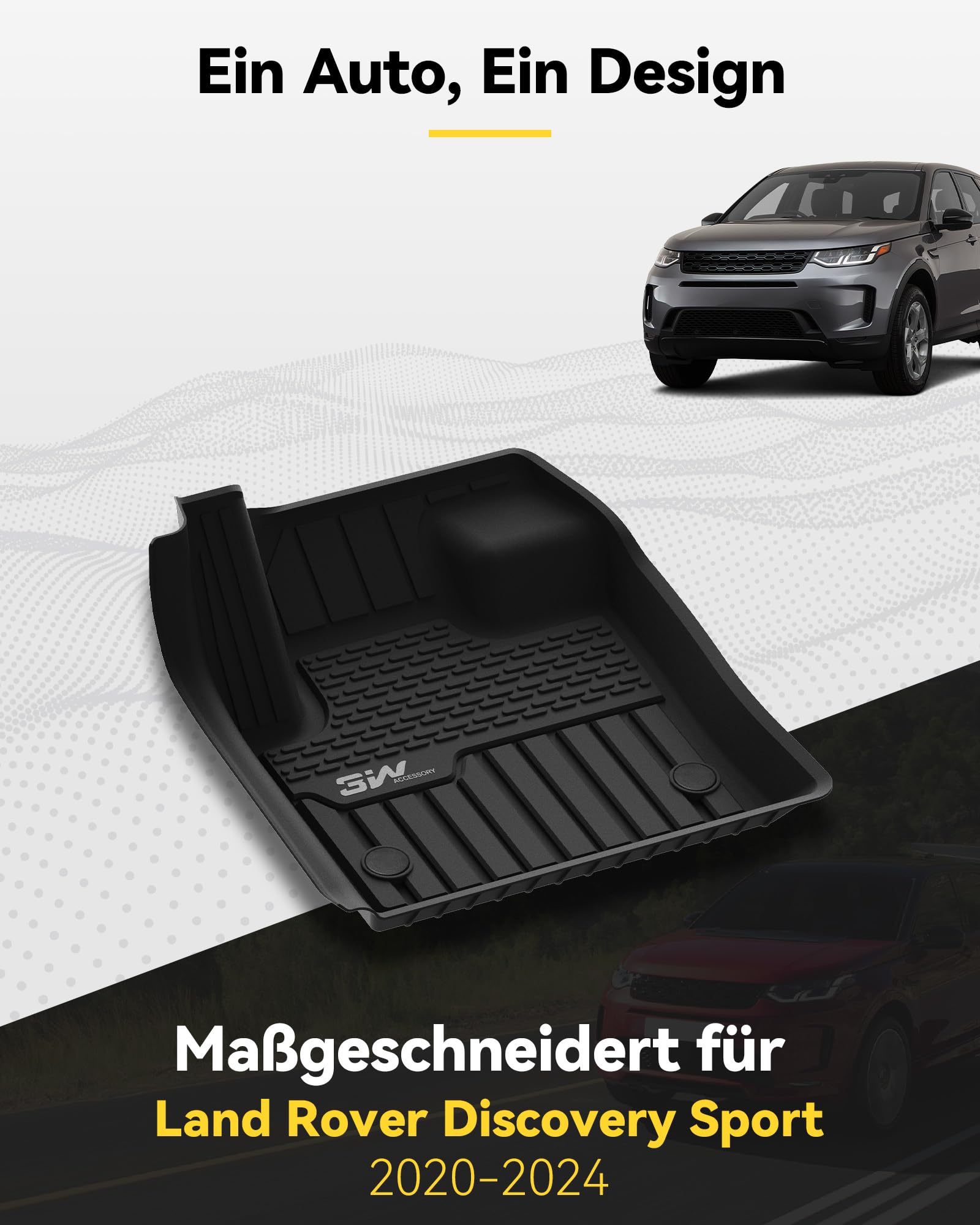 3W Fußmatten und Kofferraumwanne für Land Rover Discovery Sport L550 2020-2026, TPE Allwetter Maßgeschneiderte Fußmatten 1-2 Reihen und Kofferraummatten Komplettset Land Rover Autofußmatten Zubehör