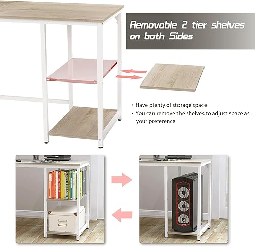 Miniatura 7 de Elephance Escritorio grande en forma de L para computadora con estantes, escritorio de esquina, estación de trabajo de escritura para oficina en