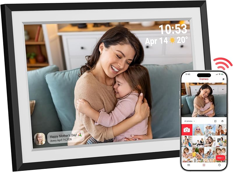 Frameo Marco de fotos digital: marco de fotos inteligente Wi-Fi de 10,1 pulgadas con fácil conexión de aplicación, regalo para mujeres, mamá, abuela, esposa, novia, boda Comparta recuerdos al instante a través de la aplicación gratuita