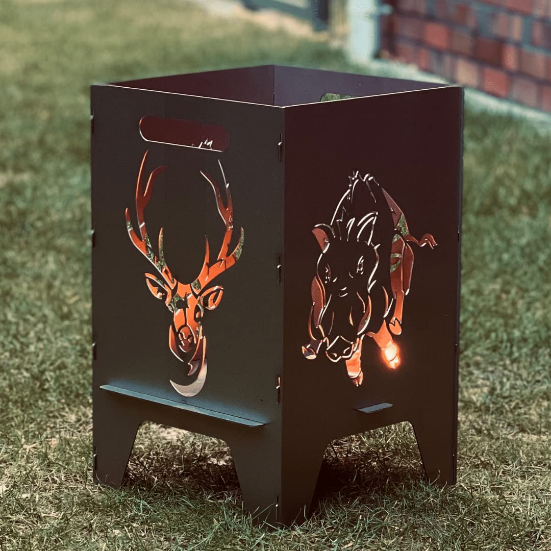Feuertonne (50cm) Mit Motiv (50cm Hirsch & Wildschwein)