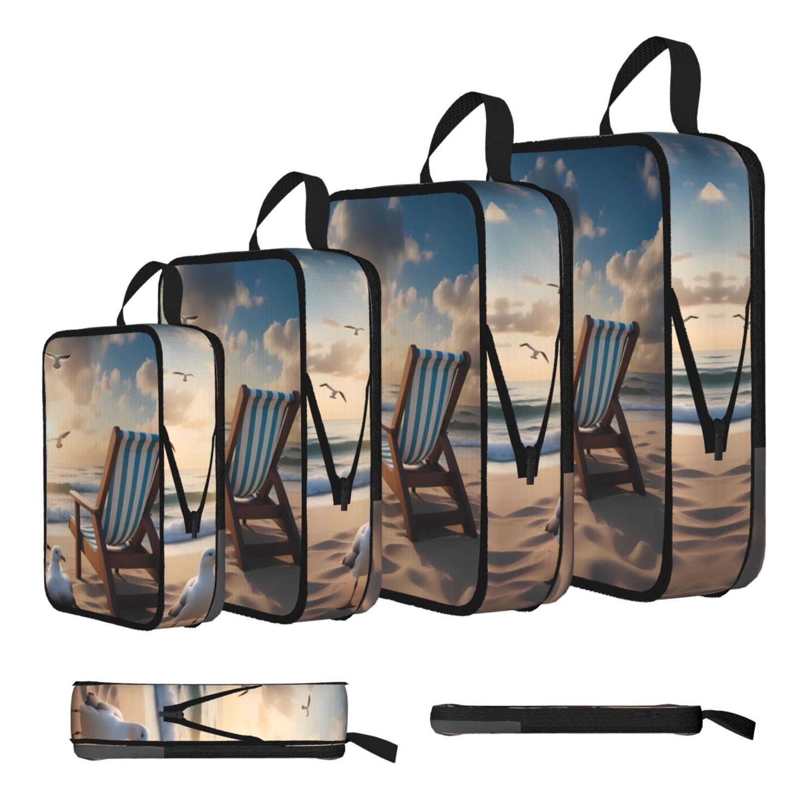 Sxzvvbn Black Beautiful Blue Sky And Sea Compression Packing Cubes 4 Piece Set