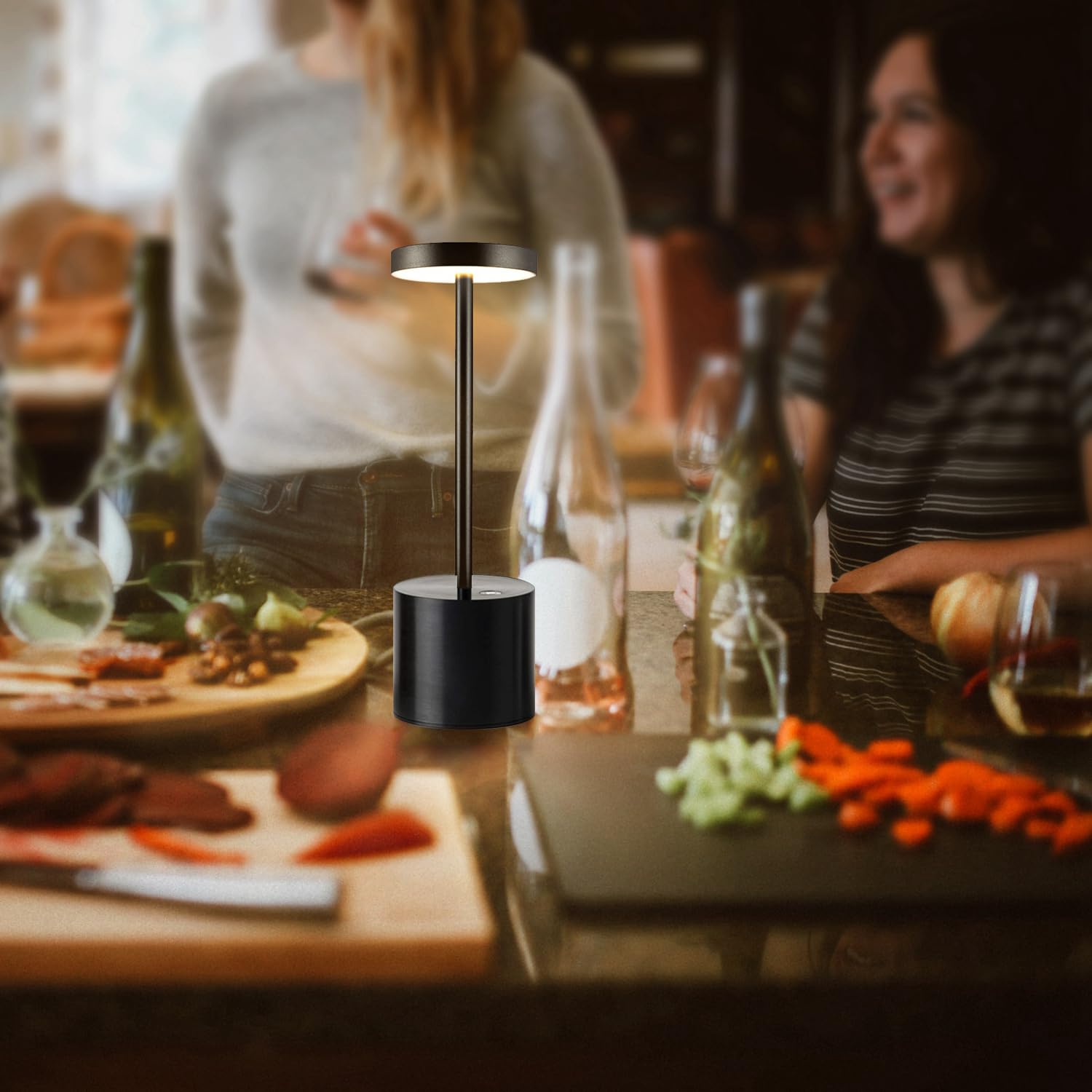 Verbesserte Kabellose Tischlampe, 5000mAh Akku, IP54 Wasserdicht, Aluminiumlegierung, 3 Farbmodi, Stufenloses Dimmen, bis zu 40 Stunden, für Paarabendessen/Restaurant/Schlafzimmer, Schwarzes 2 Set