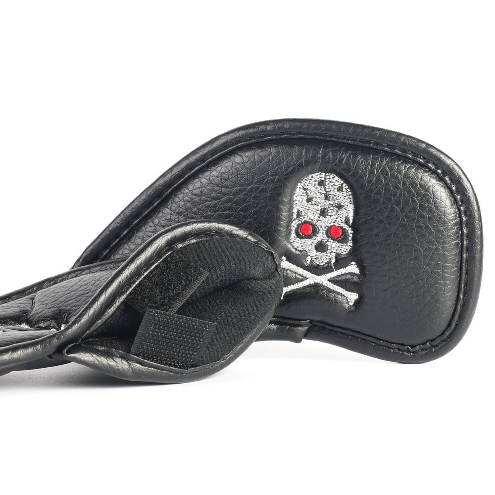 Histar Golf 10PCS PU in ecopelle spessa design Skull Golf Iron Head Covers set Headcover Fit tutte le marche, Black + Skull
