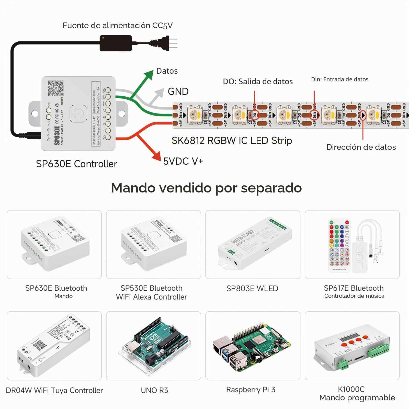 BTF-LIGHTING RGBW RGBWW Warm White SK6812 (WS2812B similar) 16.4ft 5m 60leds / pixels/m Direccionable Individualmente 4 colores en 1 LED Color Dream Strip LED No Impermeable IP30 DC5V Black PCB