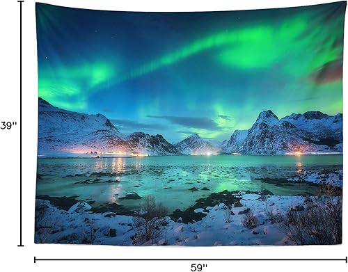 Miniatura 9 de BELECO Telón de fondo de tela de 9 x 6 pies Aurora Borealis con cielo nocturno cubierto de nieve, montañas cubiertas de lago, cielo estrellado con