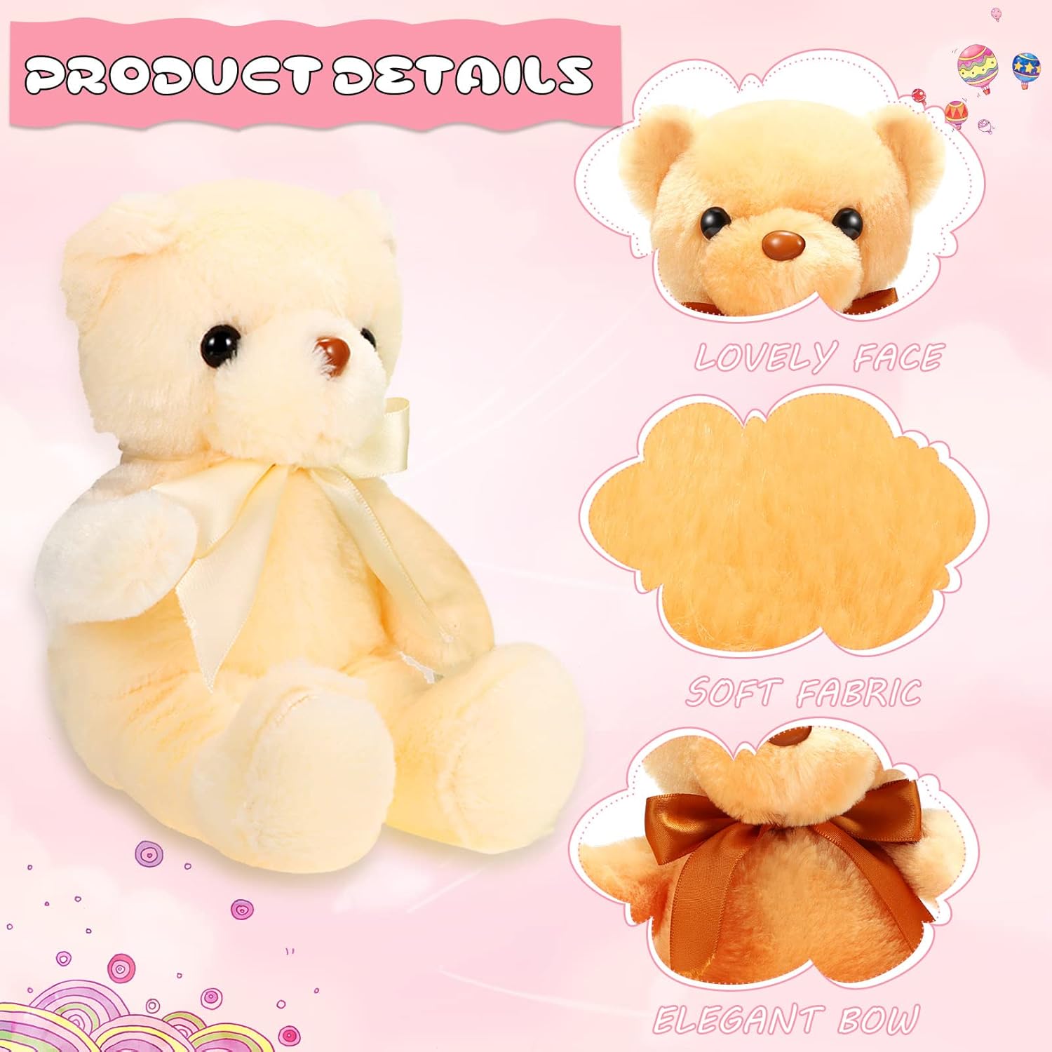 Skylety 10 Pcs 12 Inch Bears Bulk Stuffed Animals Soft Gift Plush Bears Toy with Ribbon Bow for Birthday Baby Shower Wedding Graduation Party Favor(Vivid Colors)
