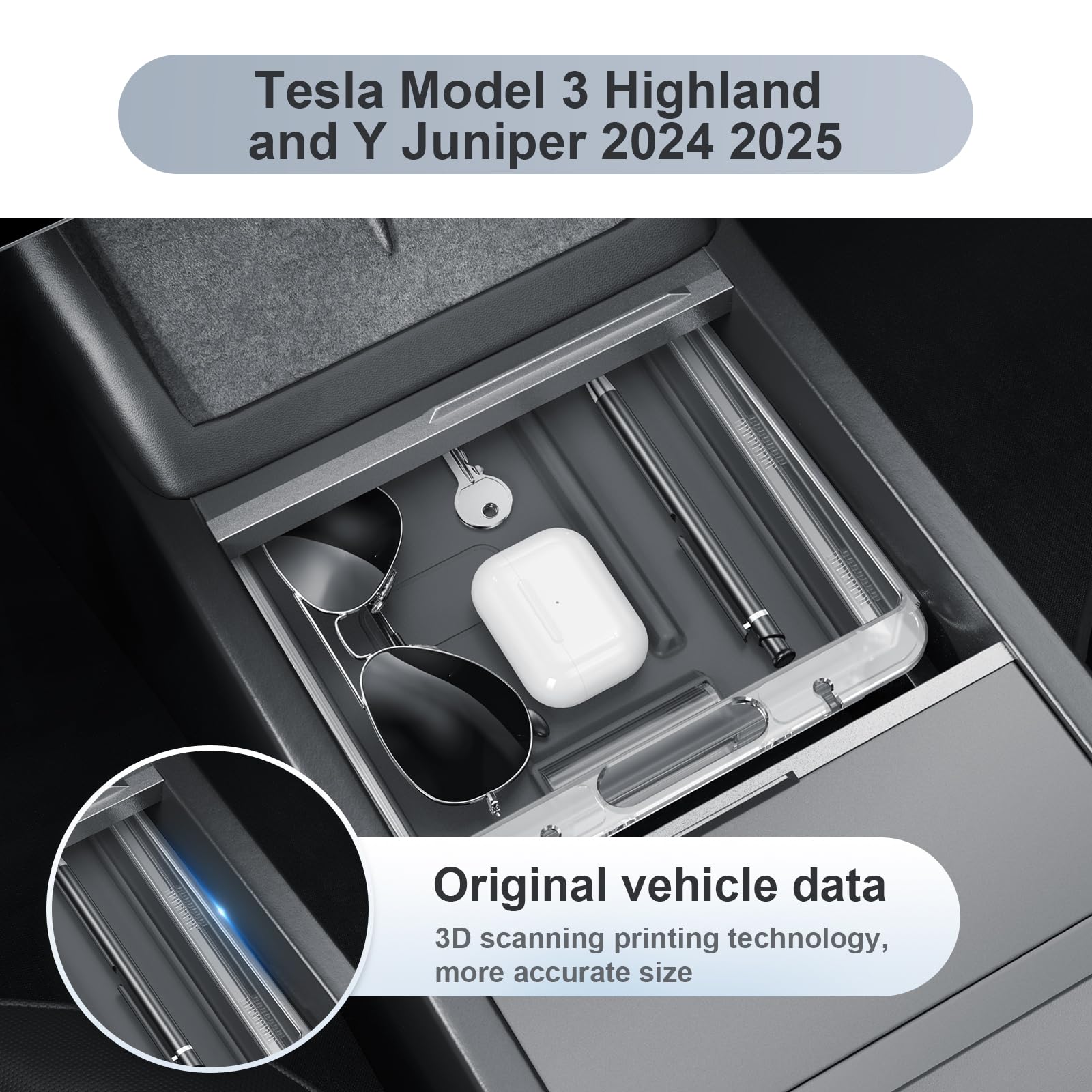 SKTU Organizer per Console Centrale, Accessorio per Tesla Model 3 Highland 2024-2026 e Y Juniper 2025 2026, Contenitore a Doppio Strato con Imbottitura per Tesla Juniper Highland Accessories