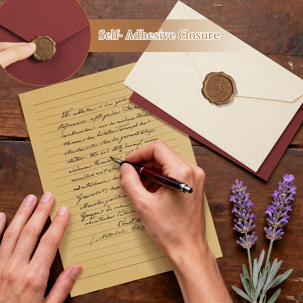 Kit per Scrivere Lettere Antiche 22 Pezzi, Buste Vintage, Carta da Lettere, Sigilli di Cera, Rosso + Bianco