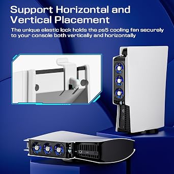 مروحة تبريد Honghao لملحقات PS5، مع 3 مصابيح LED زرقاء/2 منفذ USB 3.0/2 سرعة مروحة،متوافقة مع الإصدار الرقمي/القرص المضغوط لوحدة تحكم PlayStation 5، محطة تبريد PS5 عالية الكفاءة (أسود)
